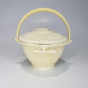 Nantucket style basket decoration ivory yellow 3" tall resin trinket votive